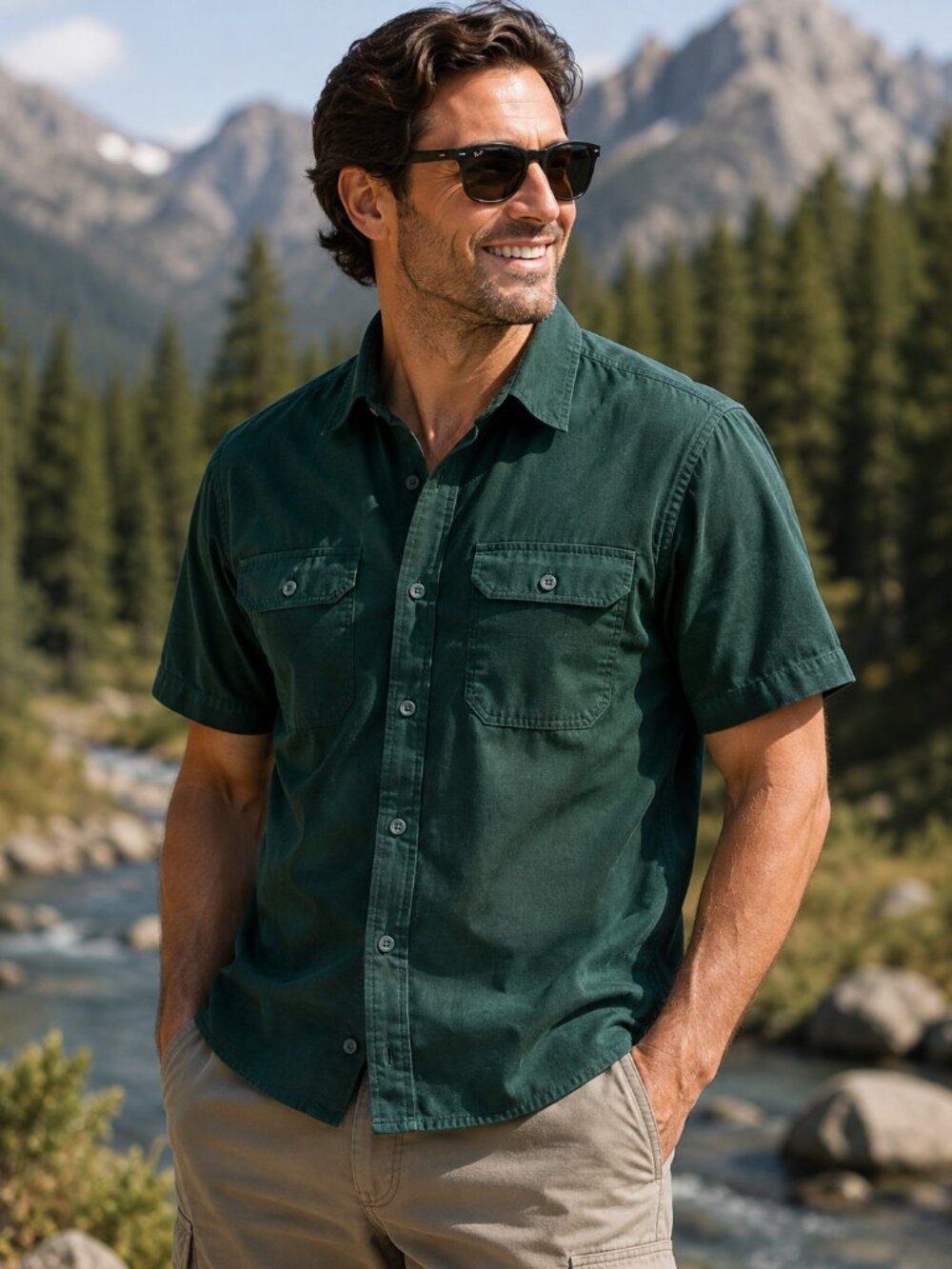 Brahma Mens Small S Hunter Green Short Sleeve Button Down Work Utility Shirt